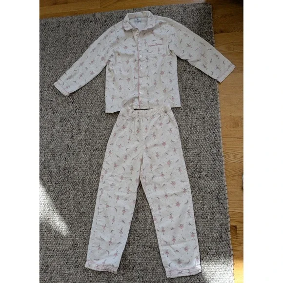 Petite Plume Classic Pajamas Set Flannel Button Down Ballerina Girls 10 - Picture 2 of 10